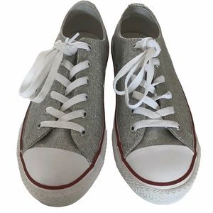 Converse all star silver glitter bedazzled low top sneakers lace up shoe junior